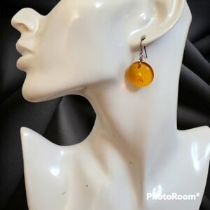 3/$30 Amber Circle Dome Dangle Hook Earrings